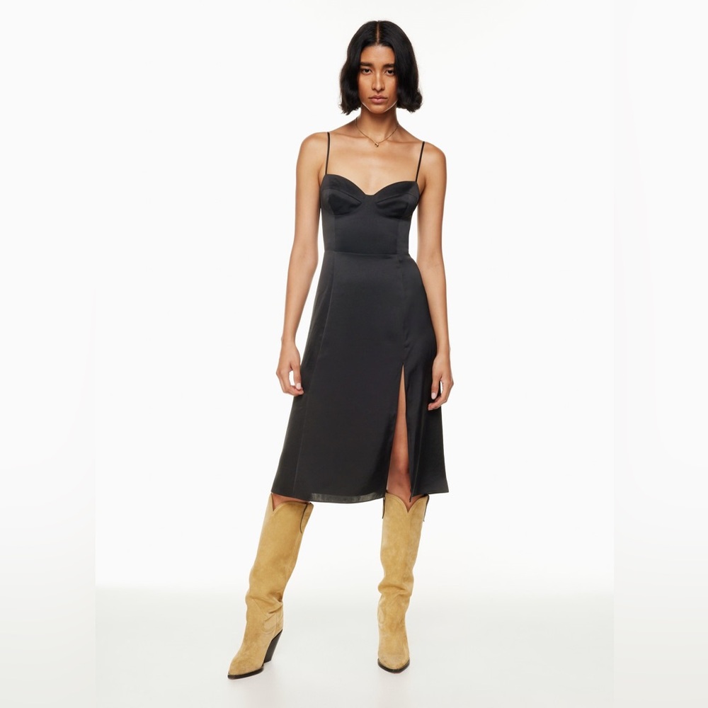 Wilfred Glaze Black Slip Midi Dress with Slit